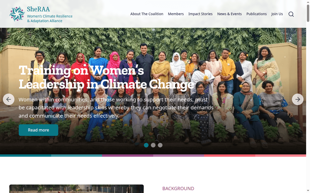Screenshot of SheRAA — Next.js, TypeScript, Headless WordPress project by Shafin Ahmed
