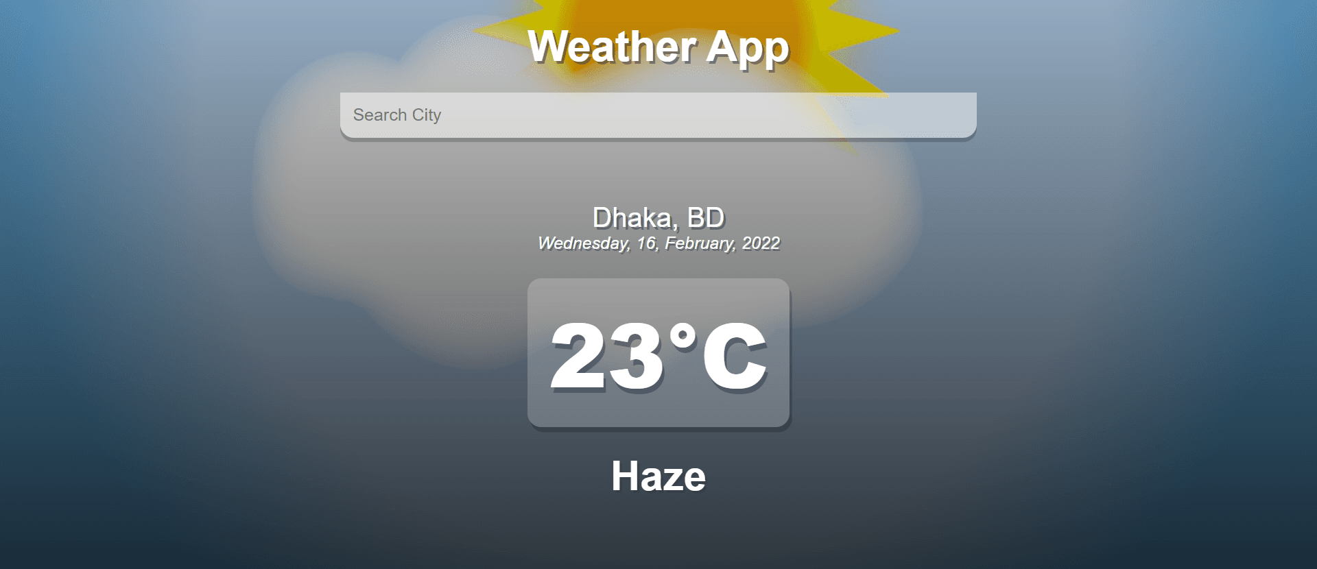 Screenshot of Weather App — React.js, OpenWeatherMap project by Shafin Ahmed